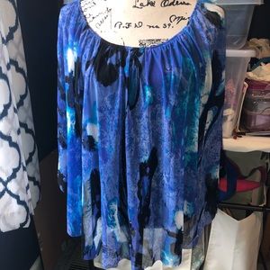 Grace Elements XL Blue & Black Blouse NWT